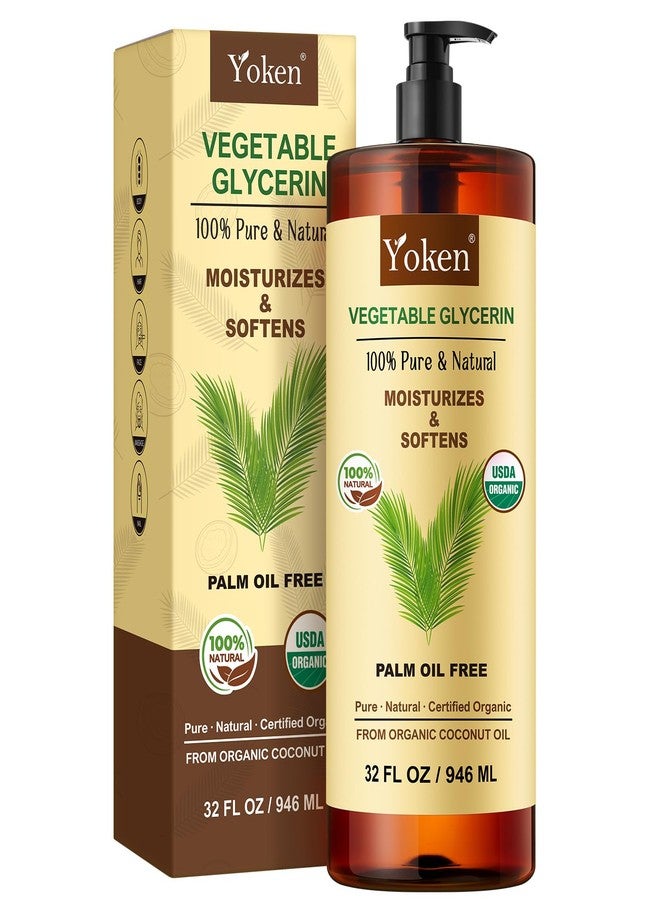 Yoken Glycerin Vegetable Glycerine 32 fl oz, Liquid Glycerol, Glicerina Vegetal, No Palm Oil, Organic Coconut-Derived, Natural Pure for Skin Face Hair, DIY Soap & Slime, Essential Oil Carrier - Image 1